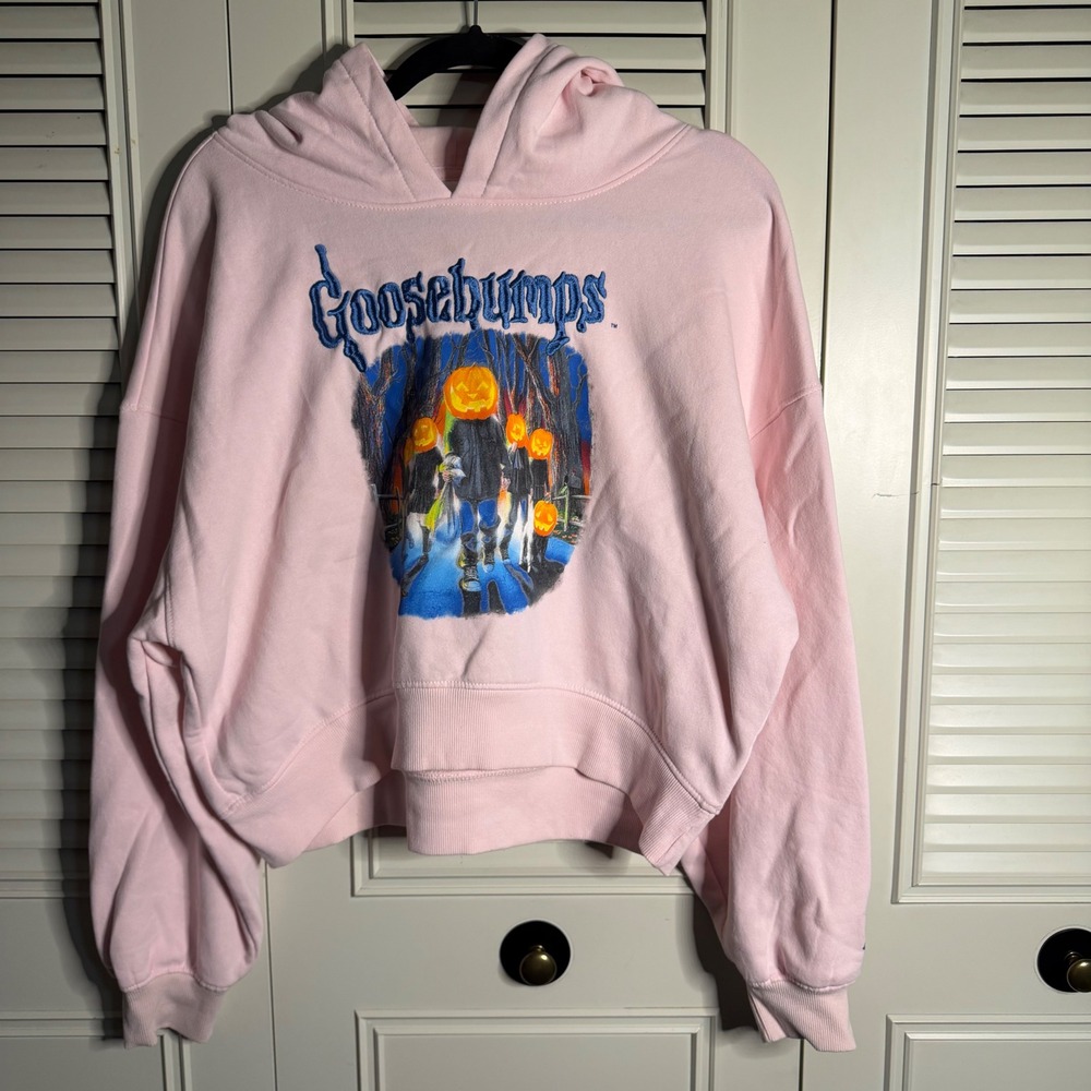 Goosebumps Pink Cropped Hoodie Attack of the Jack-O-Lanterns Graphic Medium
